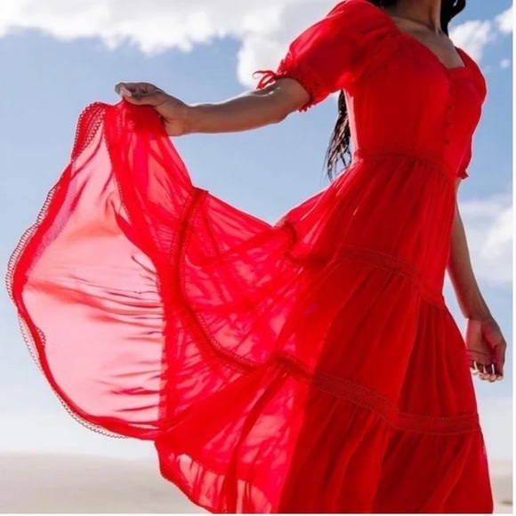 Rachel Parcell Red Tiered Sweetheart neckline Dress - Picture 3 of 13